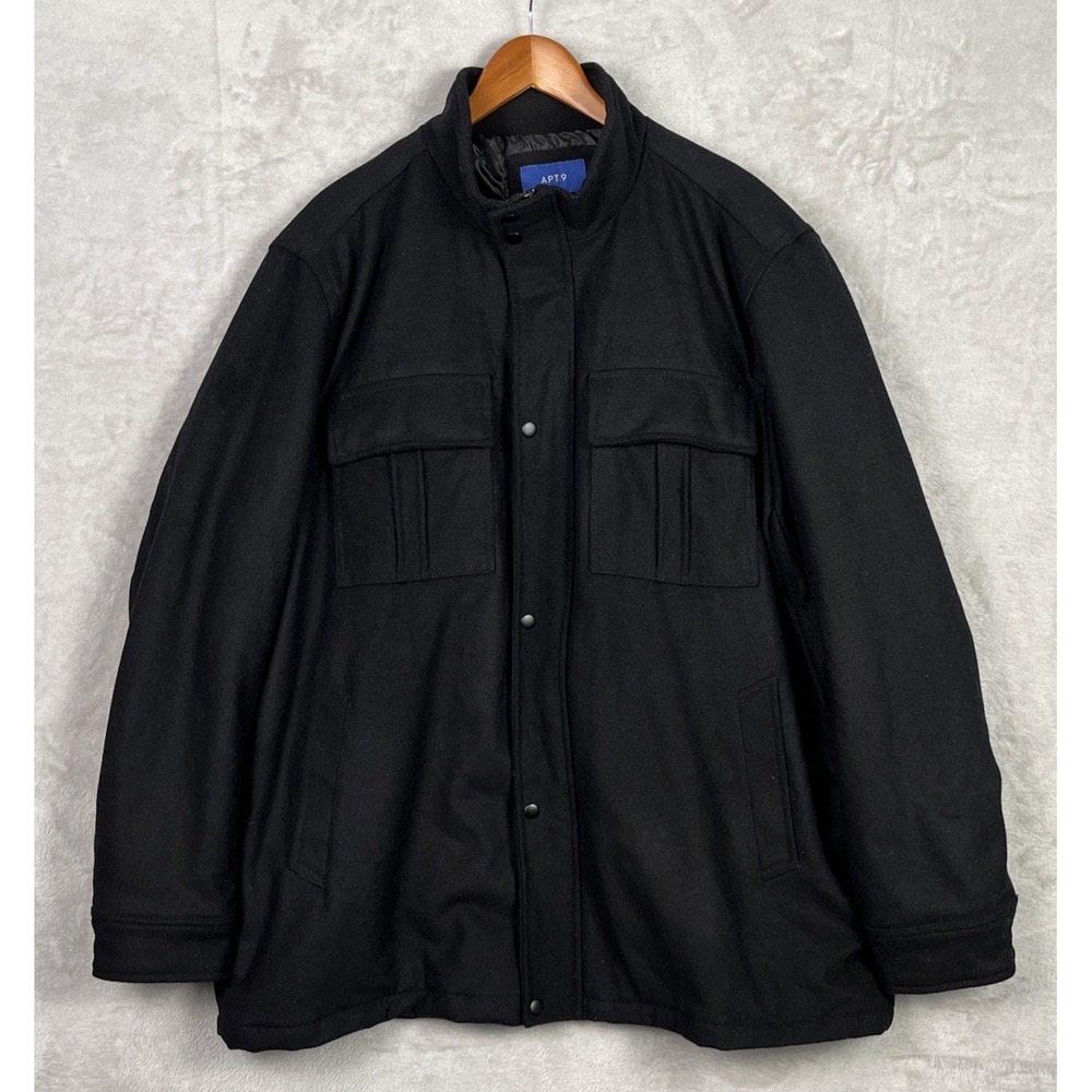 Apt 9 Men's Black‎ Wool Coat XXL 2XL NEW Jacket Blend Pockets Stylish RETAIL$200